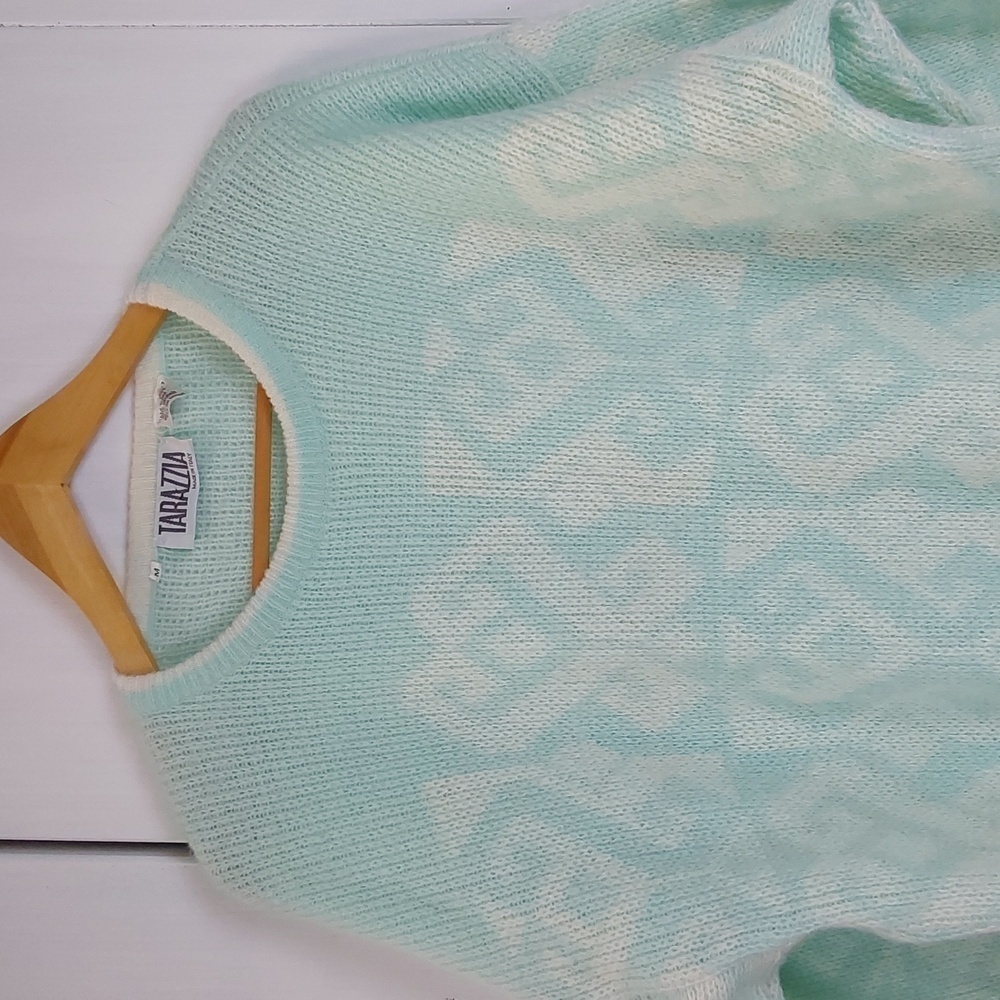 Tarazzia|Vintage Italian Mohair Wool Seafoam Green Geo Pattern Sweater Sz.M